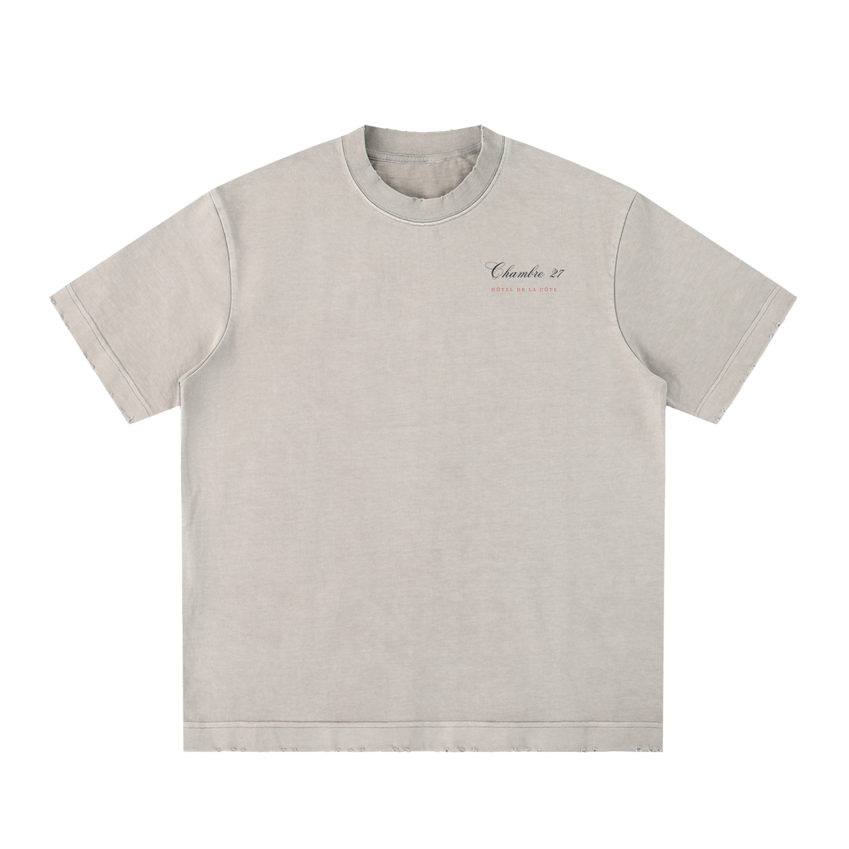 Hôtel de la Côte Washed Racing T-Shirt in Light Apricot, a relaxed-fit vintage car tee, front view: small Chambre 27 script on the chest