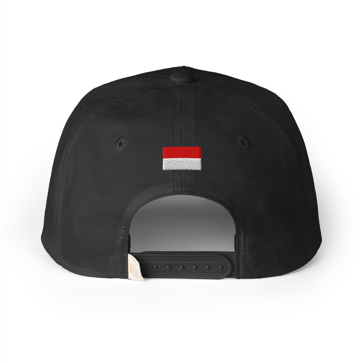 Monaco Grand Prix Club Racing Hat in Black, a black Monaco rope hat, back view: small flag on the back above the snapback