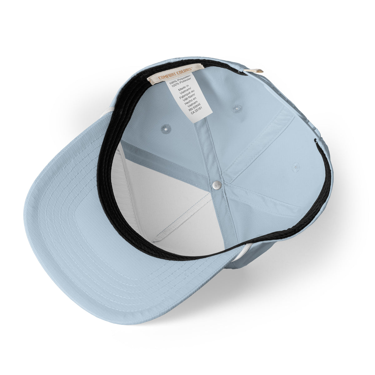 Côte Country Club Rope Hat in Light Blue, a vintage racing-style country club rope hat, underside view: inside sweatband and label